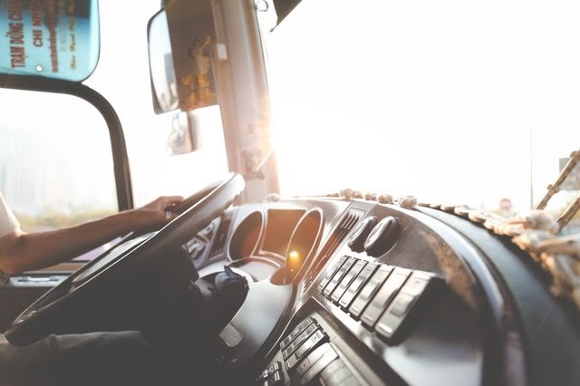 inside the cab of a big rig 18-wheeler